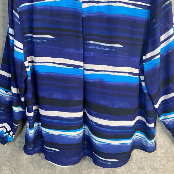Notations Top 3X Button Down 3/4 Sleeve Blue Striped Abstract Career Casual - Picture 10 of 14